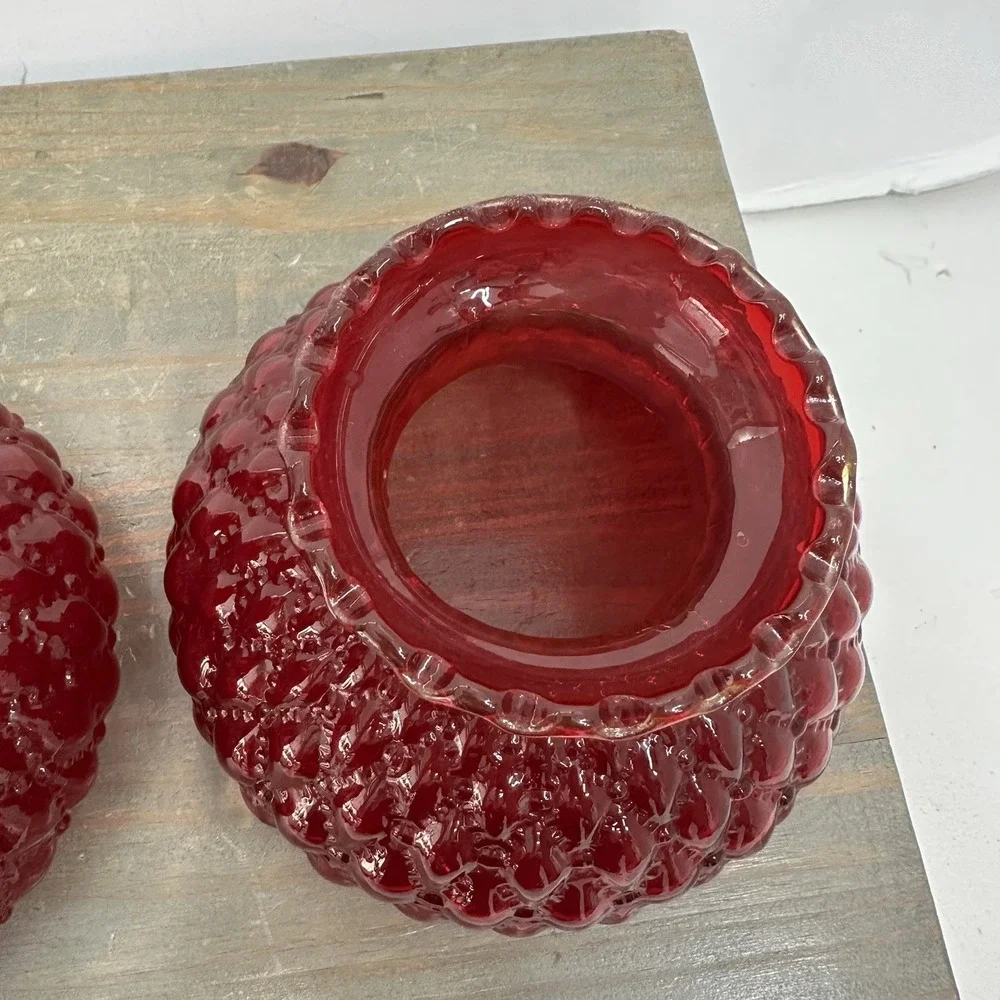 Vtg Fenton Ruby Red Glass Lamp Shade Quilted Beaded Ruffled 4.5